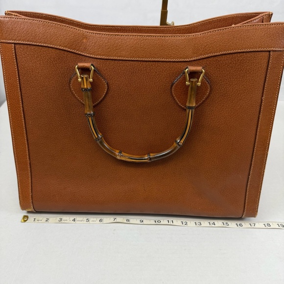 Gucci Vintage Large Bamboo Handle Leather Tote Bag Brown Diana Bag - Picture 14 of 15